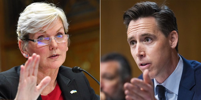 Energy Sec. Jennifer Granholm (L), Sen. Josh Hawley, R-Mo. (R)